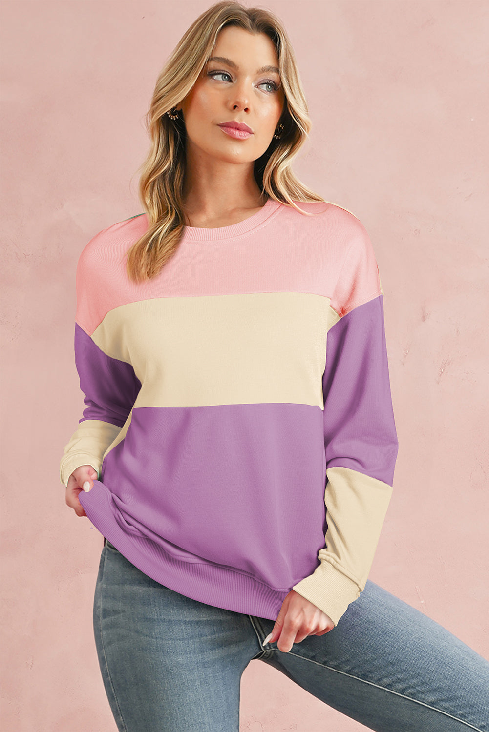 Blossom Colorblock Drop Shoulder Sweatshirt