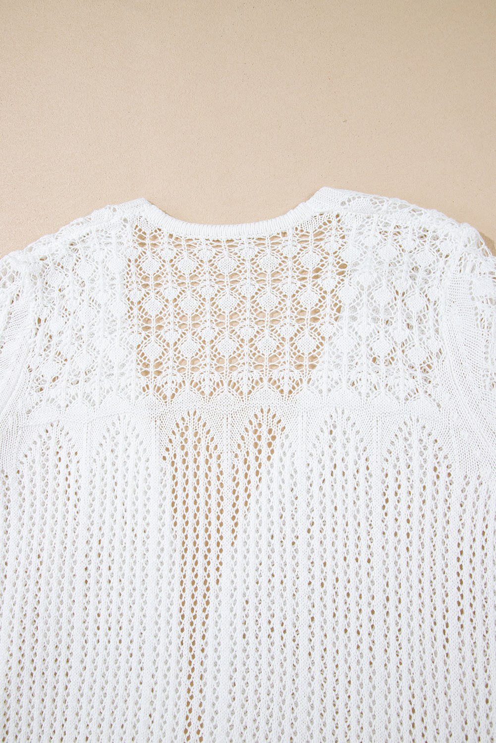 White Crochet Hollow Out Open Front Cardigan