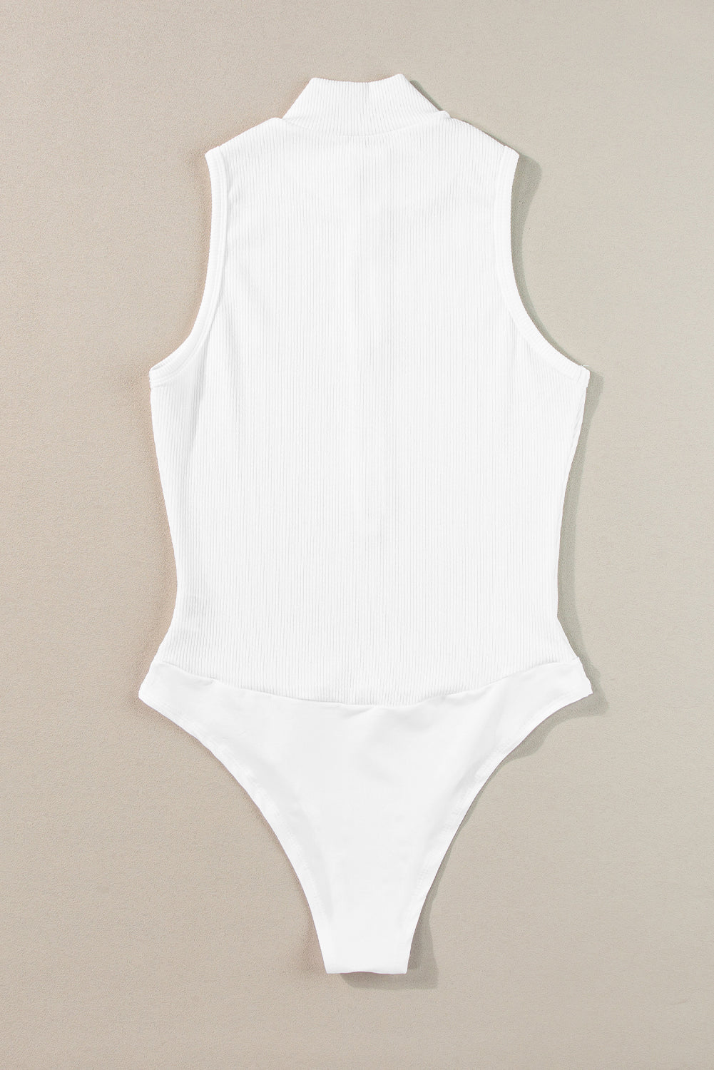 White Zip up Mock Neck Ribbed Sleeveless Bodysuit