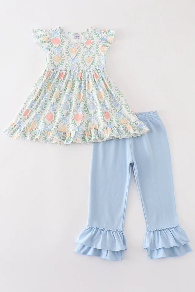 BLUE PUMPKIN EMBROIDERY GIRL RUFFLE PANTS SET