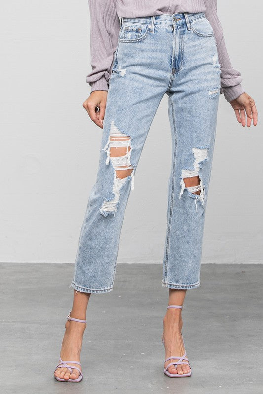 High Rise Ripped Girlfriend Jeans