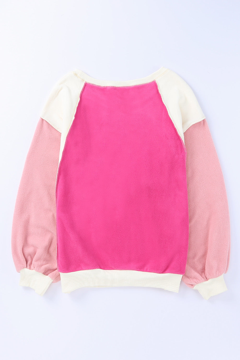 Rosy Colorblock Patchwork Plush Pullover Sweatshirt