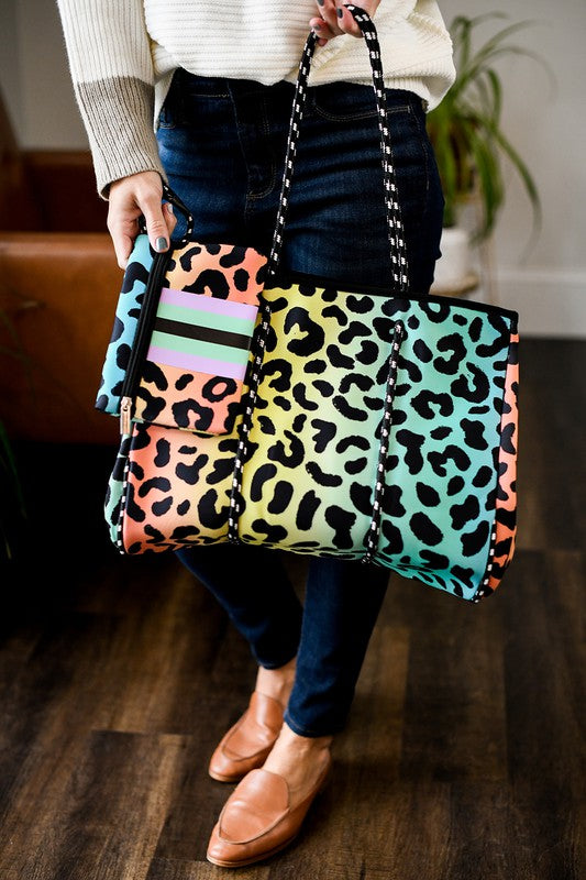 The Jenna, Rainbow Leopard Neoprene Tote