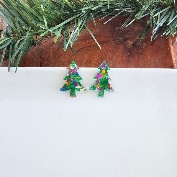 Christmas Tree Studs - Green Sparkle