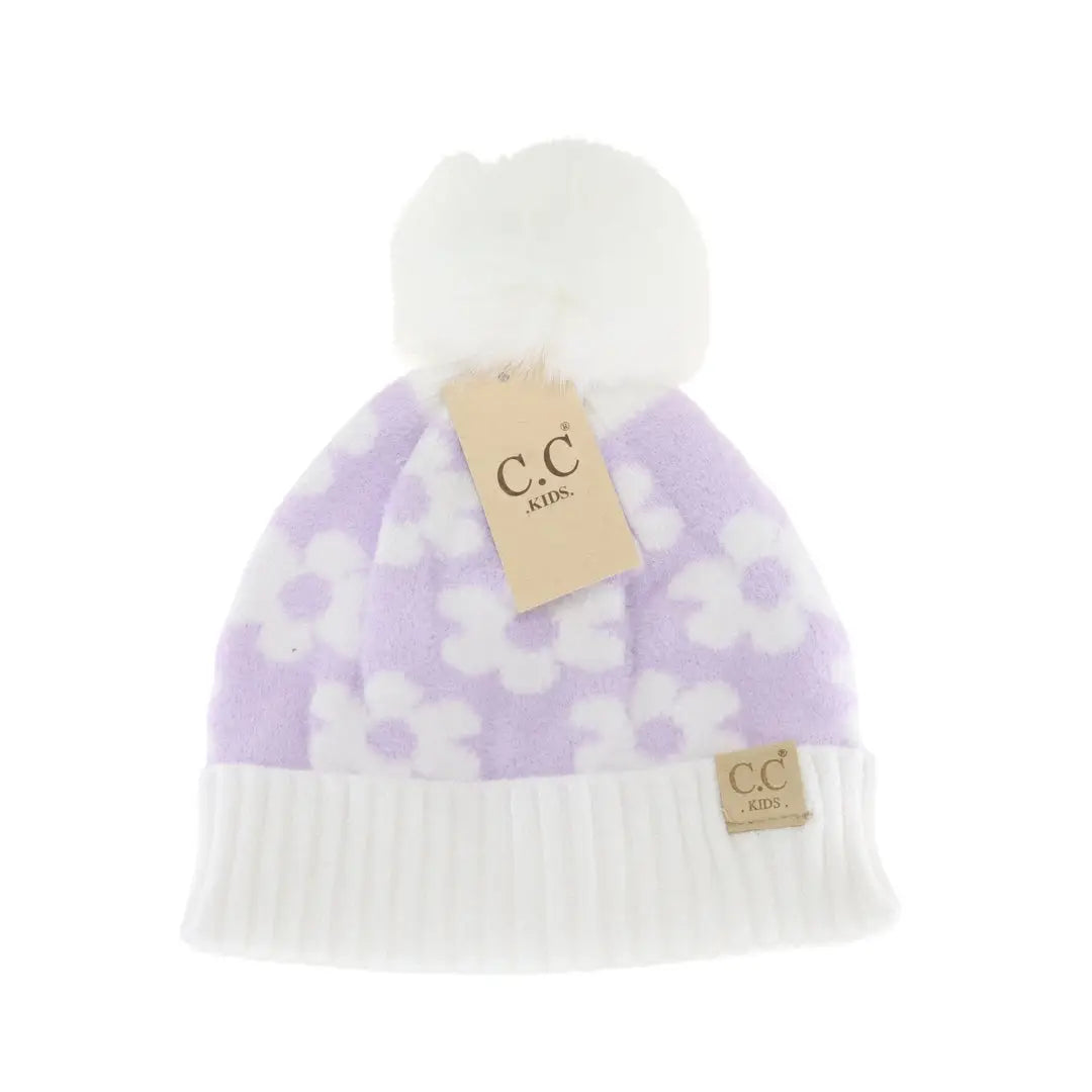 C.C Kids Daisy Faux Fur Pom Beanie For Kids