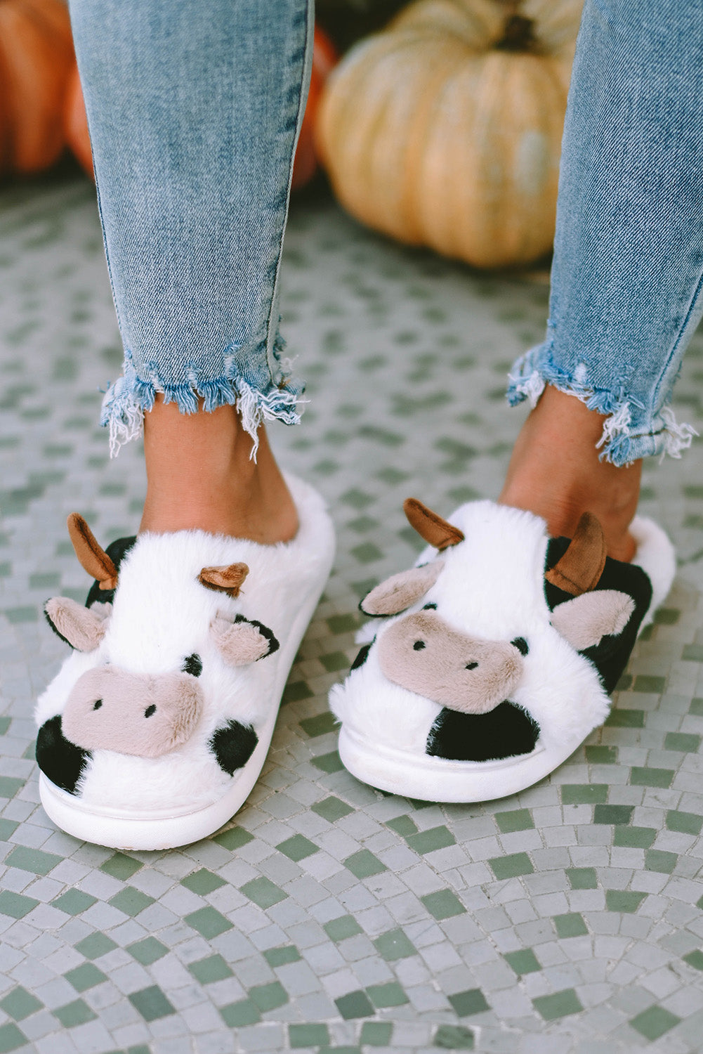 White Cartoon Animal Plush Slippers