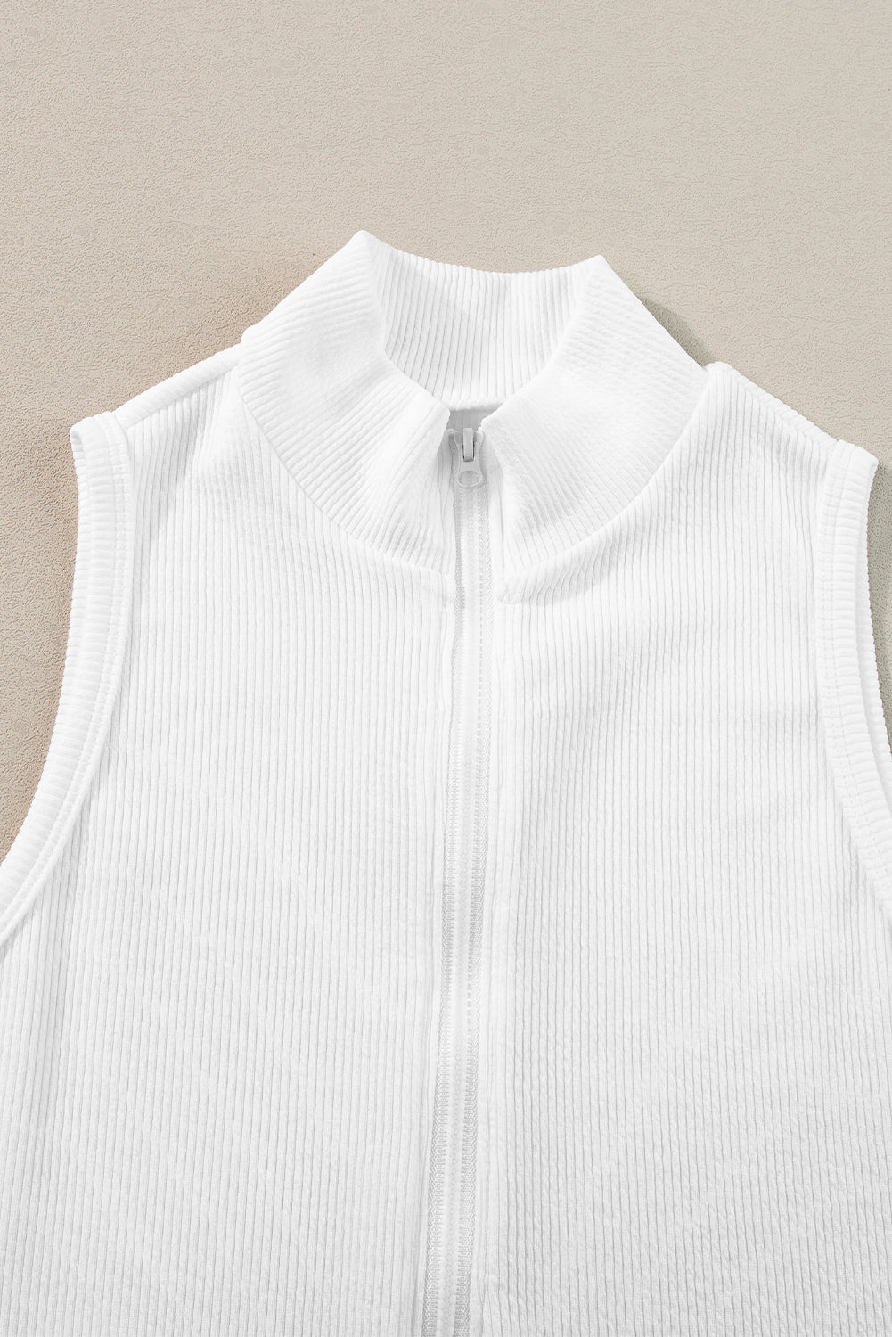 White Zip up Mock Neck Ribbed Sleeveless Bodysuit