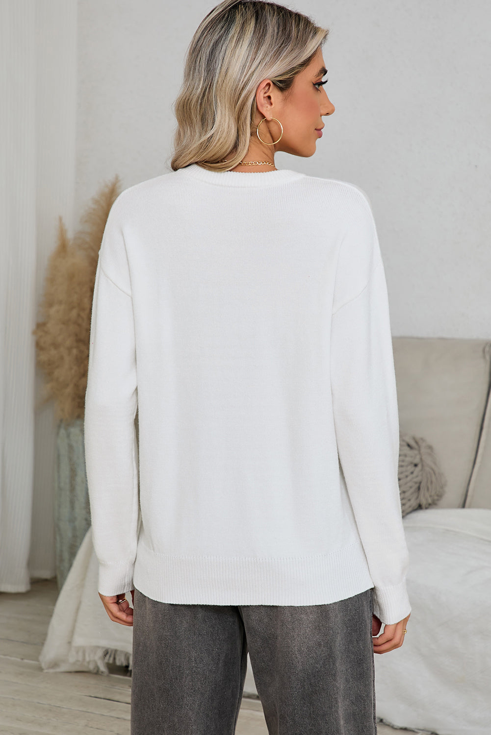 White Thankful Ivory Embroidered Sweater