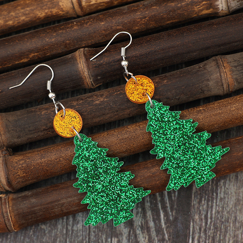 Glitter Acrylic Tree Shape Earrings