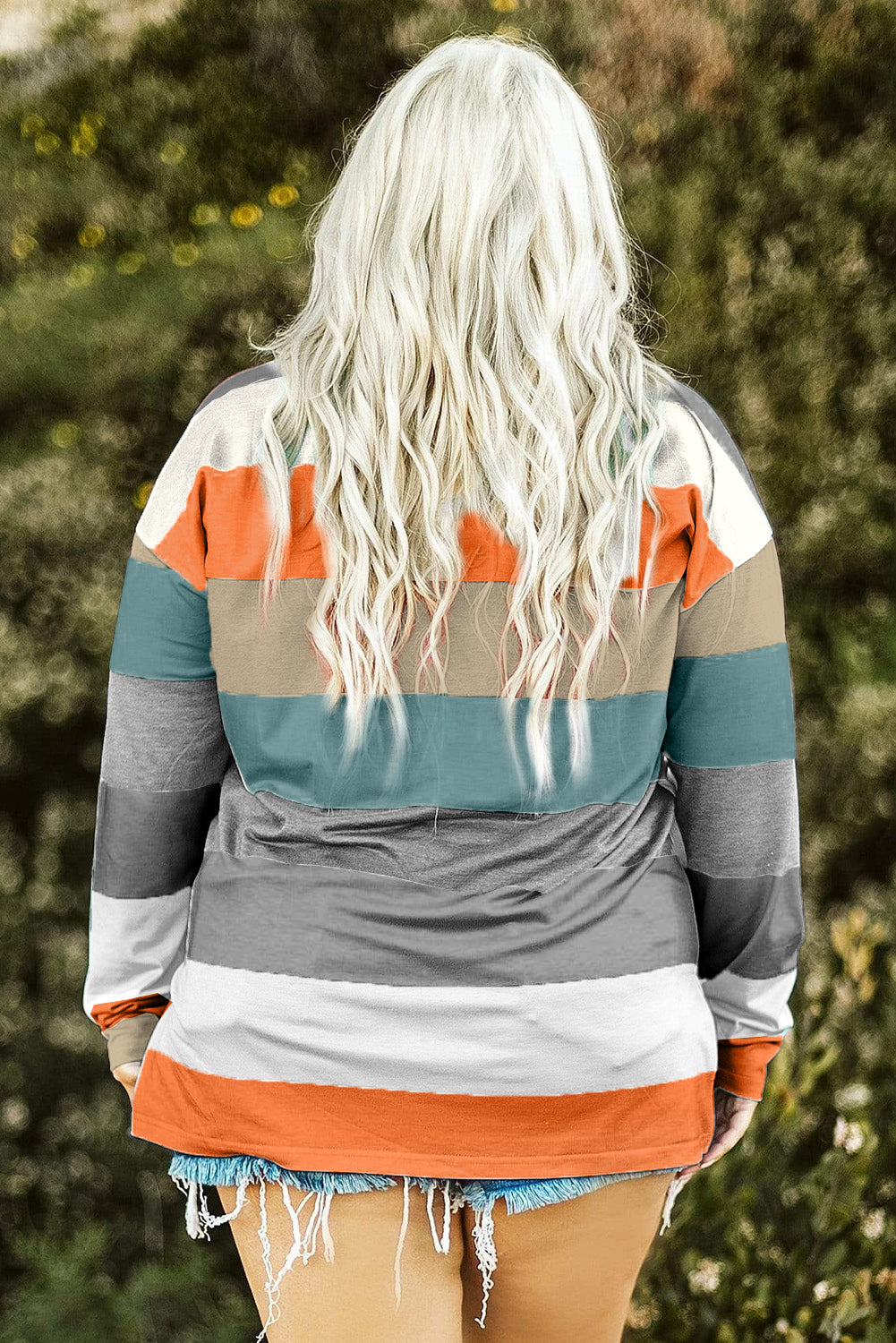 Green Stripe Plus Size Colorblock Pullover Top