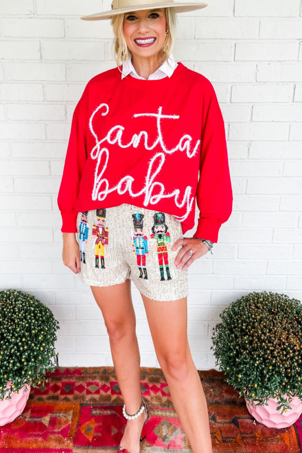 Fiery Red Christmas Tinsel Santa Baby Graphic Sweatshirt