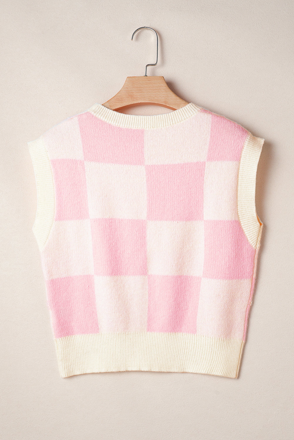 Pink Preppy Checkered Bowknot Knit Vest