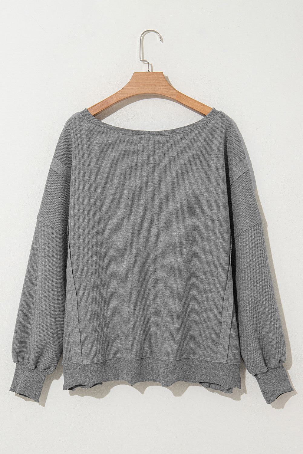 Gray Waffle knit Bishop Sleeve Split Oversized Top