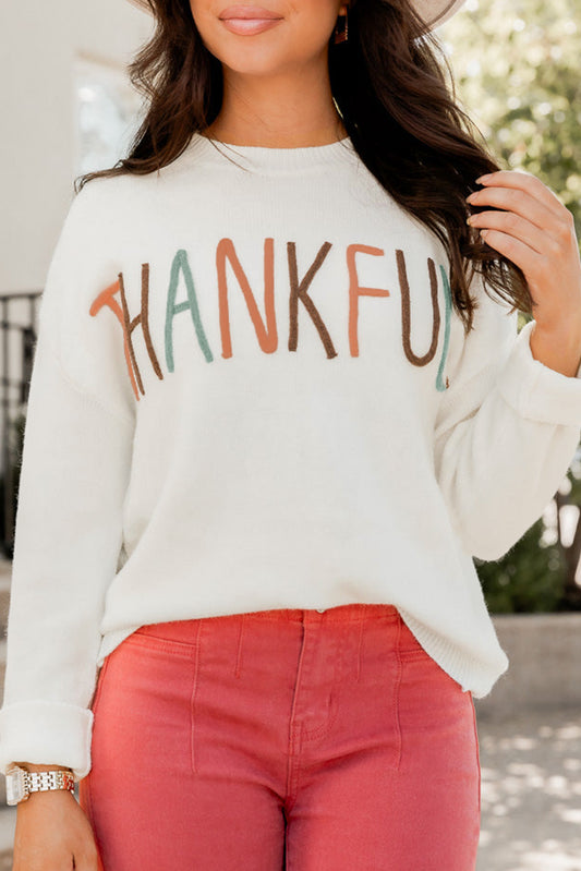 White Thankful Ivory Embroidered Sweater