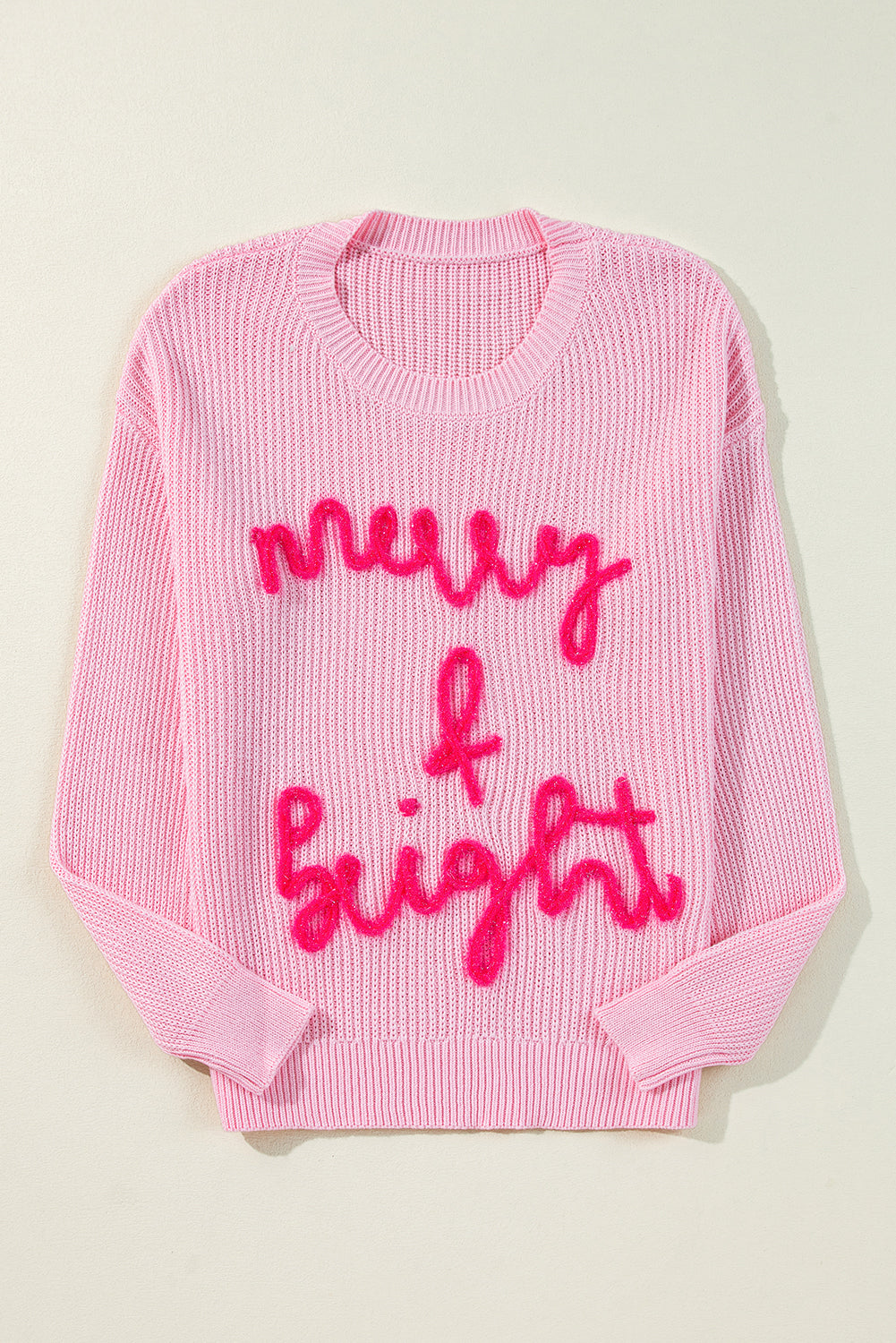 Pink Merry & Bright Pop Up Letter Waffle Knit Sweater