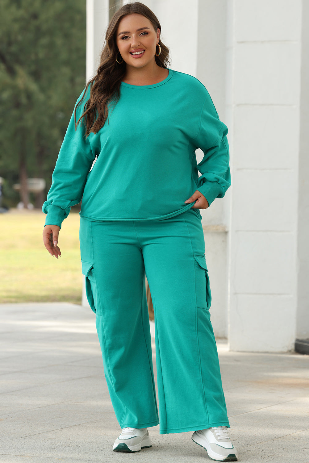 Lapis Solid Color Mineral Wash Pullover Top and Cargo Pants Set