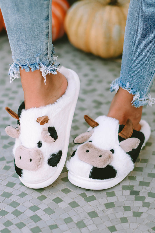 White Cartoon Animal Plush Slippers