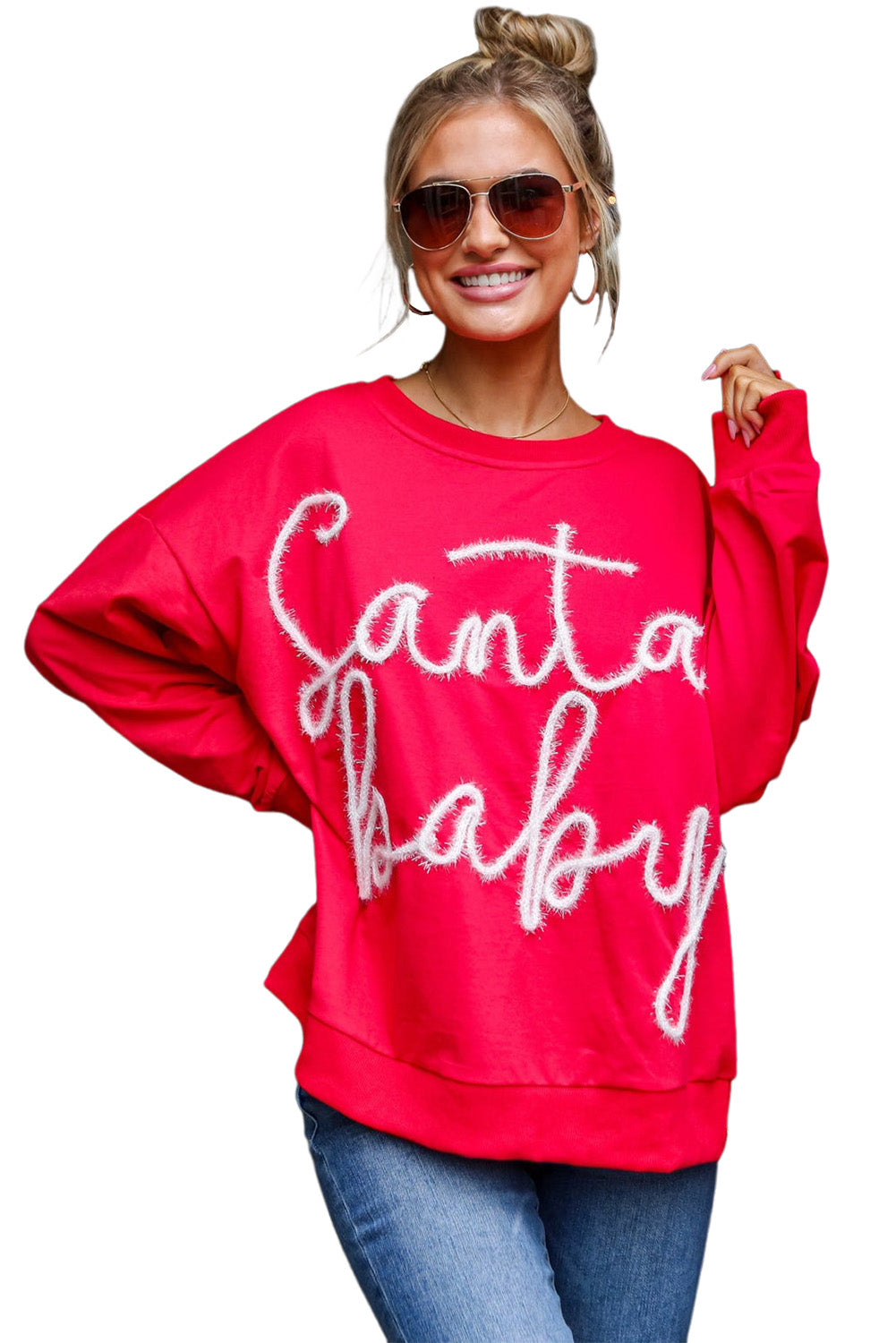 Fiery Red Christmas Tinsel Santa Baby Graphic Sweatshirt