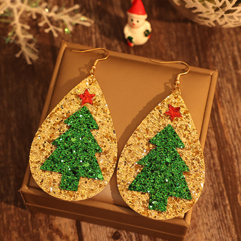 PU Leather Christmas Tree Earrings