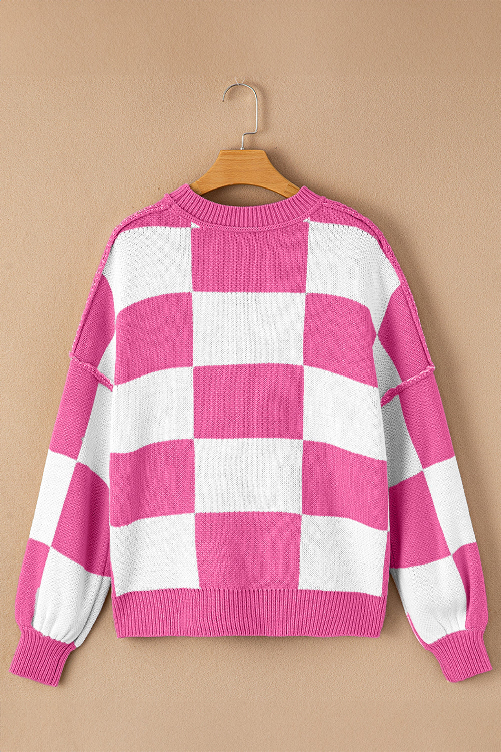 Rose Stripe Checkered Bishop Sleeve Sweater