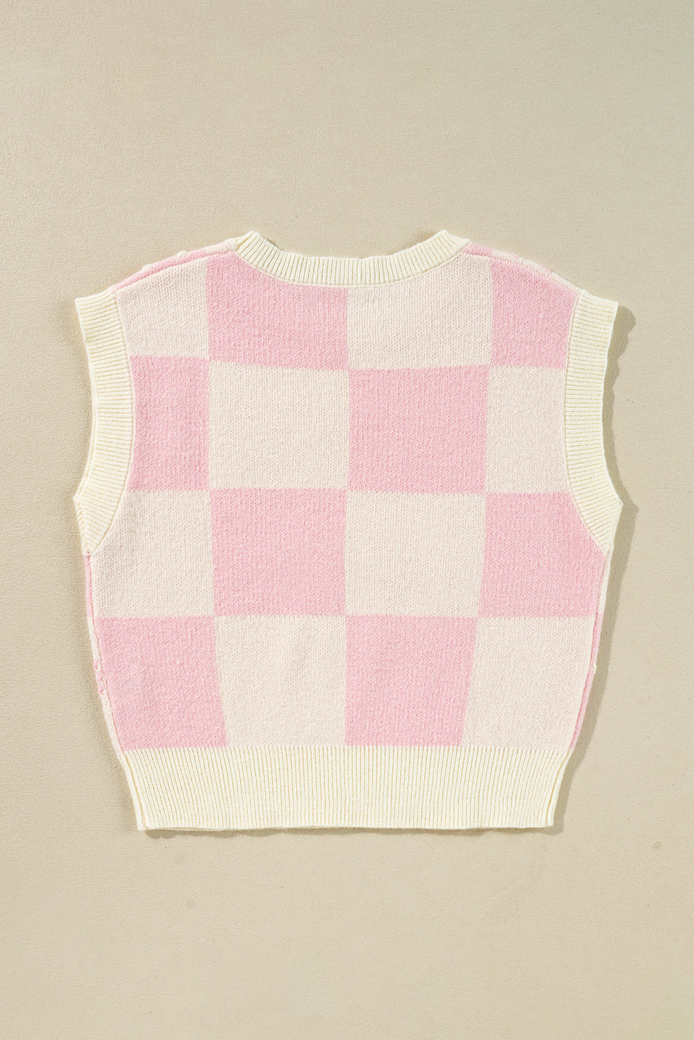 Pink Preppy Checkered Bowknot Knit Vest