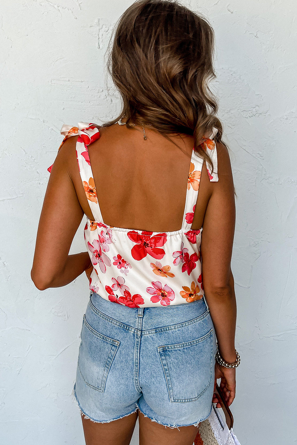 White Floral Button Wrap Sleeveless Bodysuit