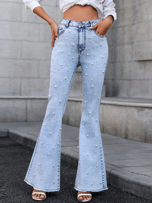 Pearl Trim Bootcut Jeans with Pockets