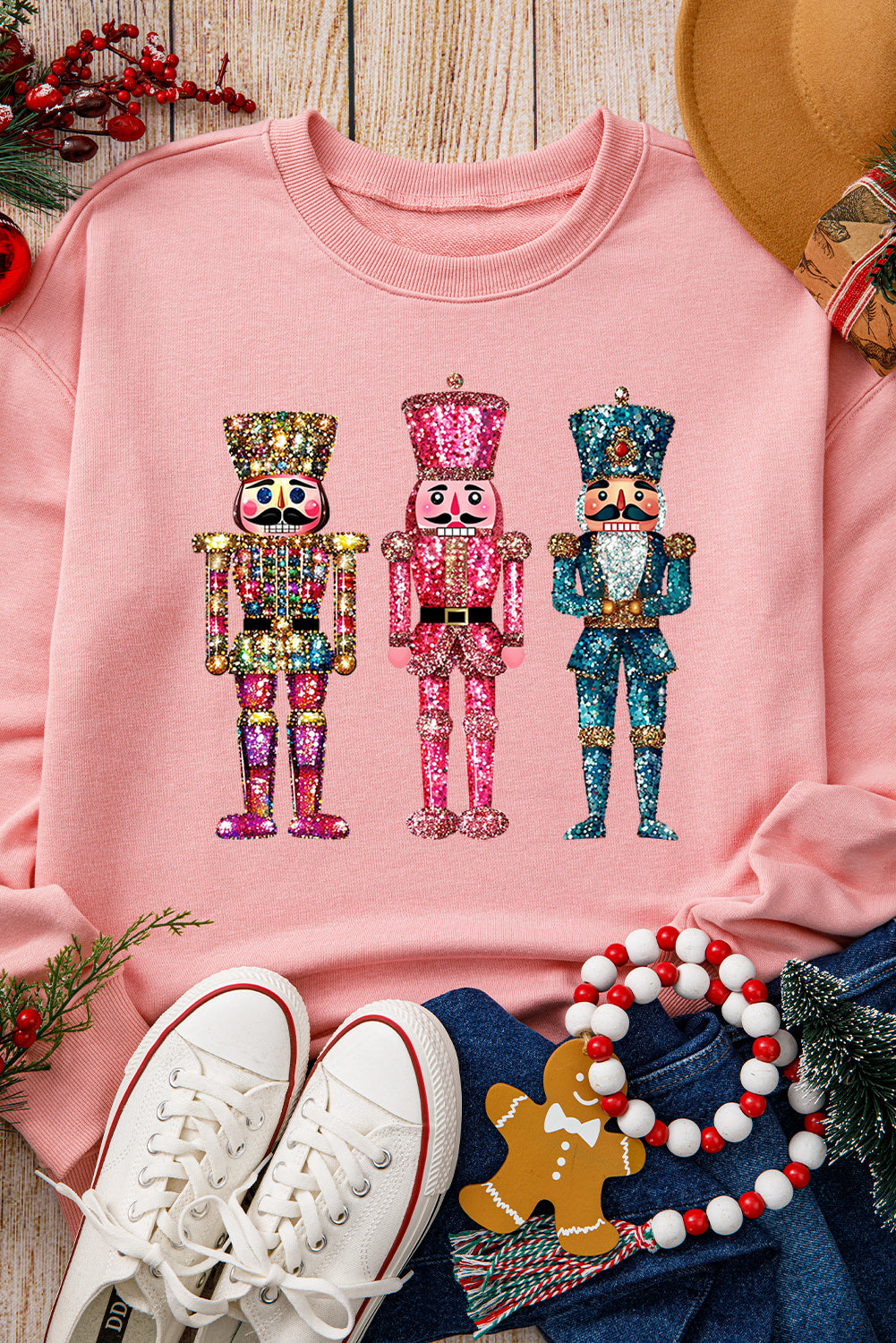 Pink Solid Nutcracker Graphic Pullover Sweatshirt