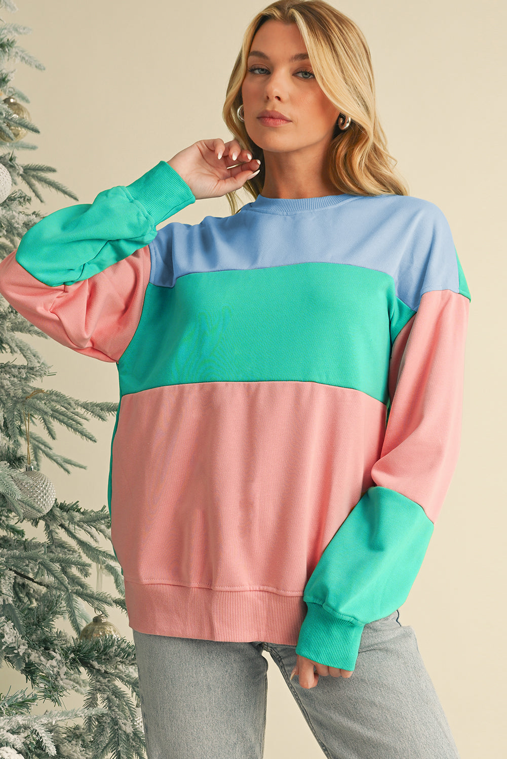 Blossom Colorblock Drop Shoulder Sweatshirt