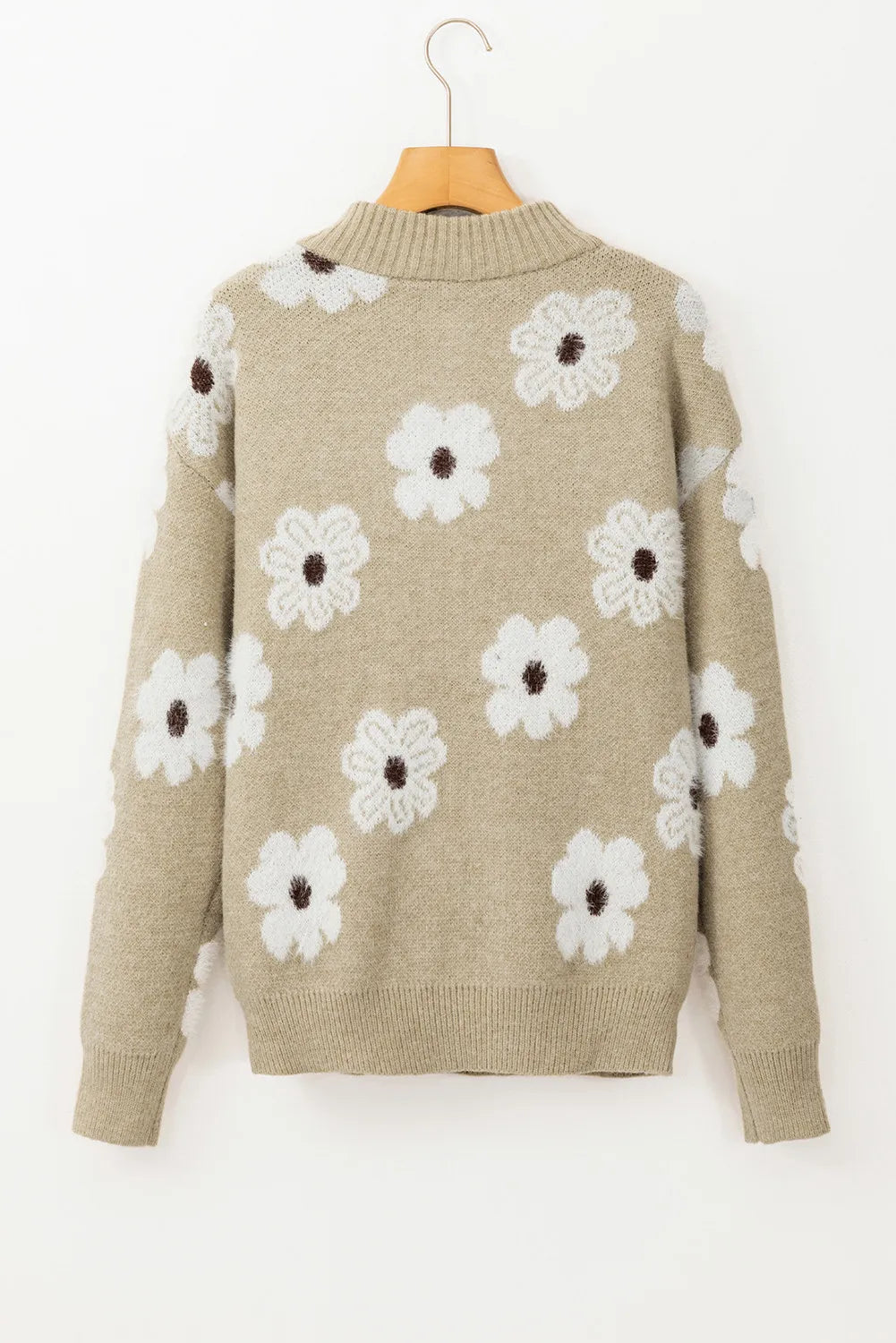 Flower Half Zip Long Sleeve Sweater