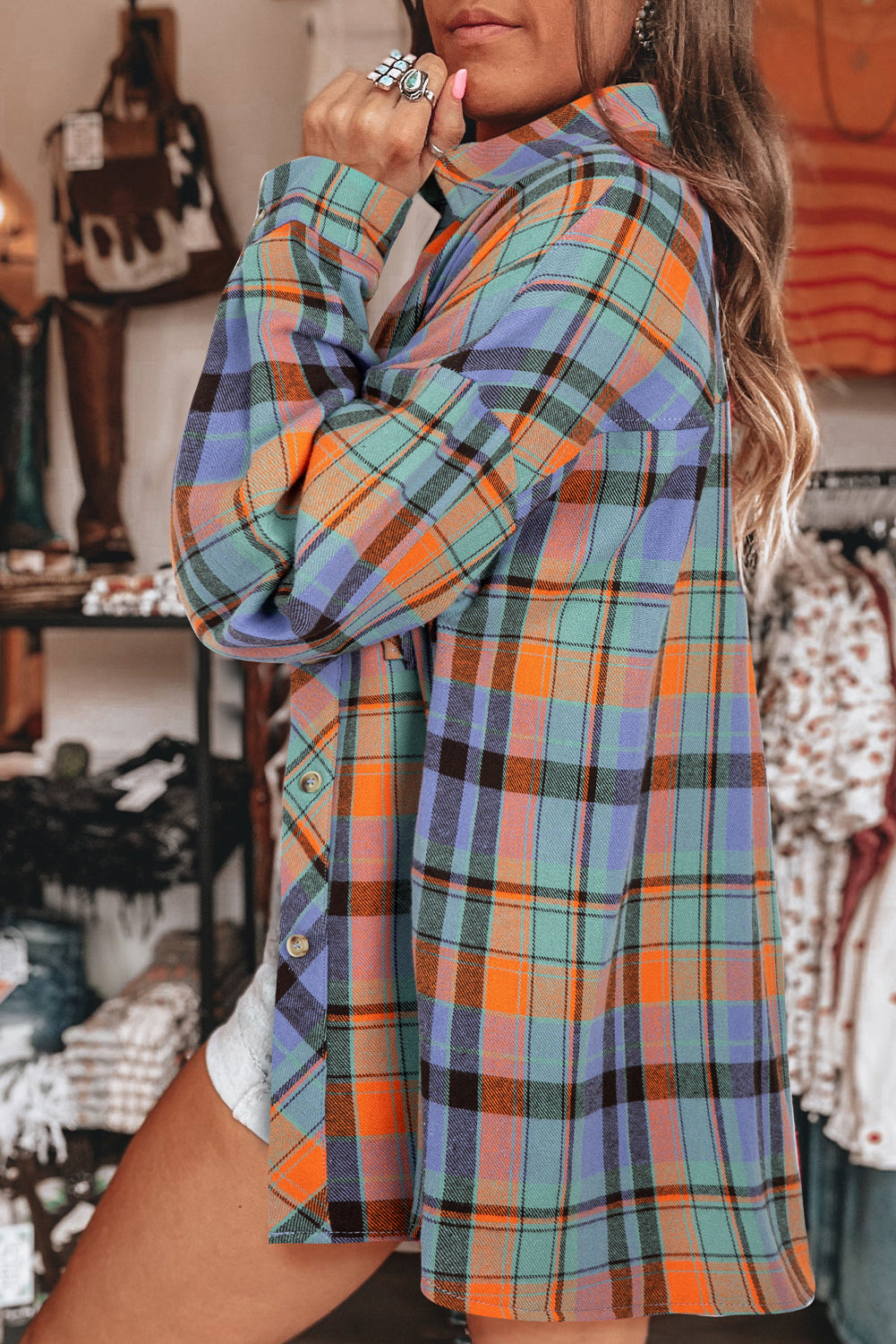 Orange Plaid Print Loose Vintage Shirt