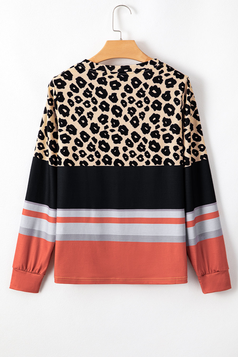 Brown Leopard Striped Color Block Long Sleeve Top