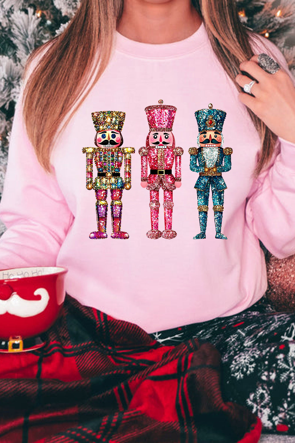 Pink Solid Nutcracker Graphic Pullover Sweatshirt