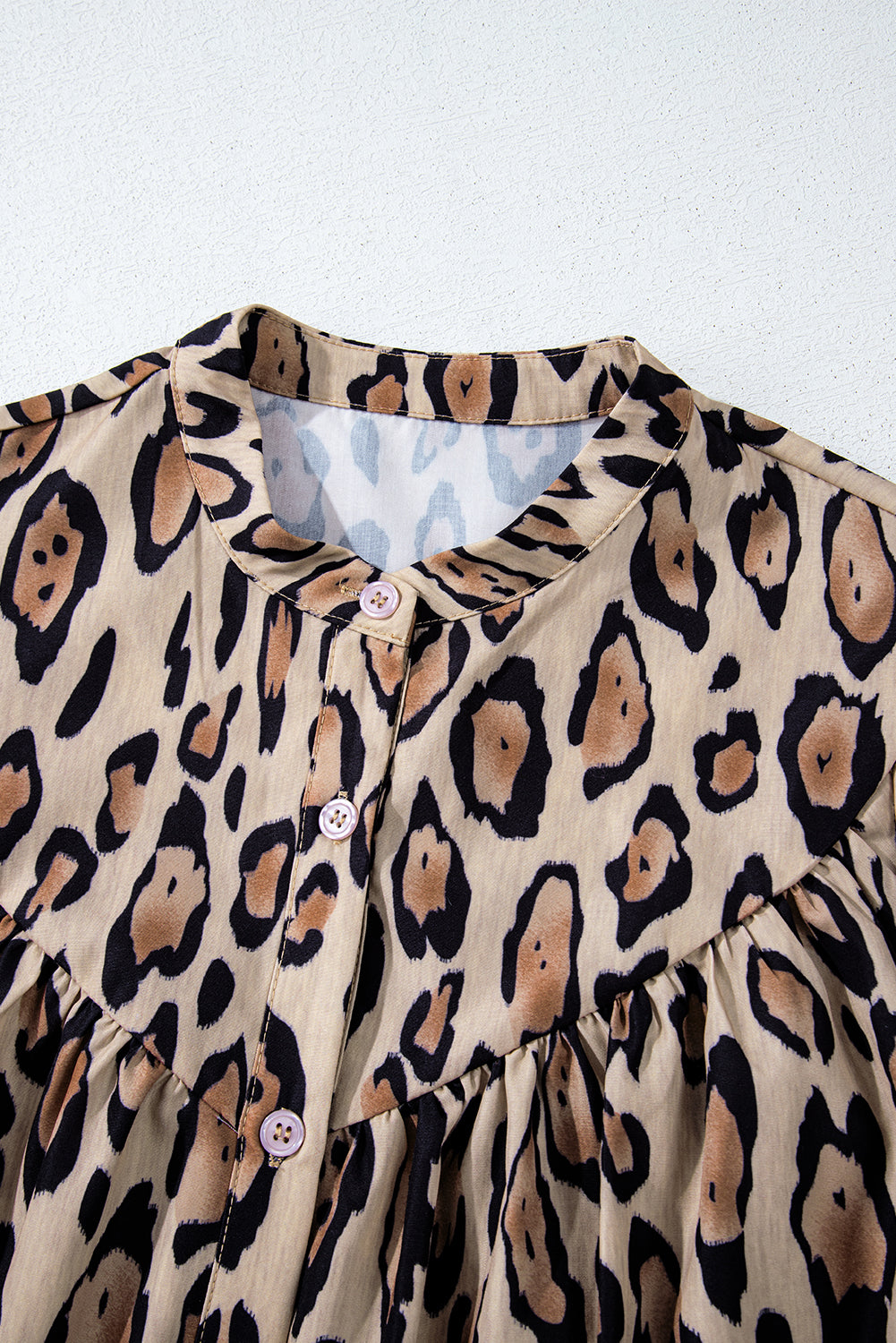 Light French Beige Leopard Print Balloon Sleeve Loose Blouse