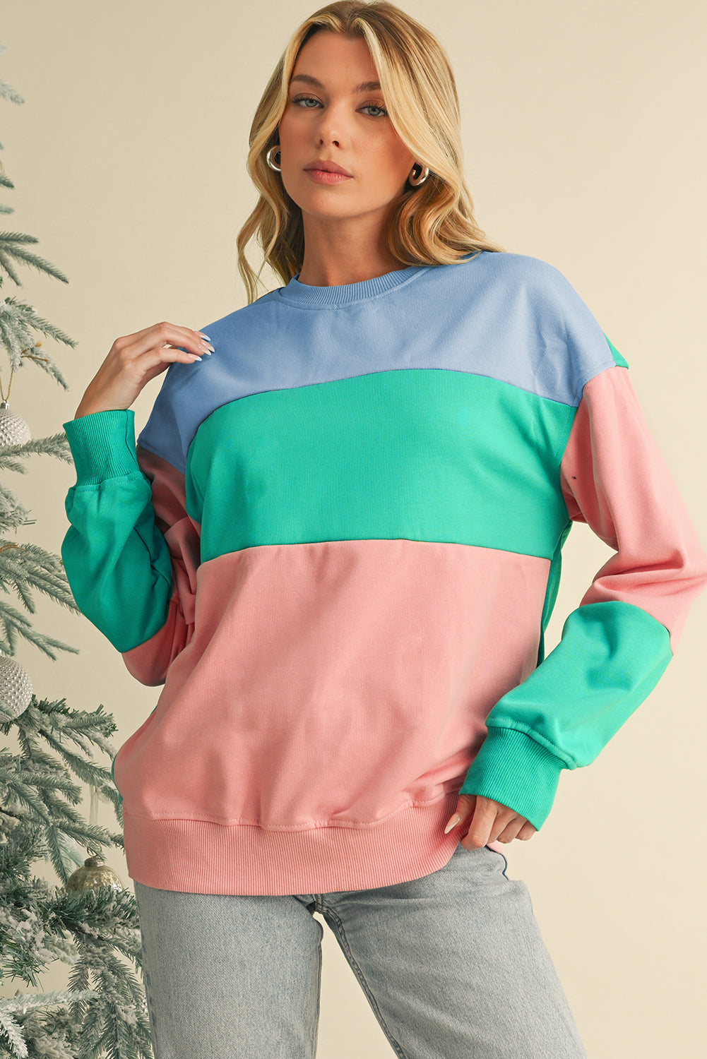 Blossom Colorblock Drop Shoulder Sweatshirt