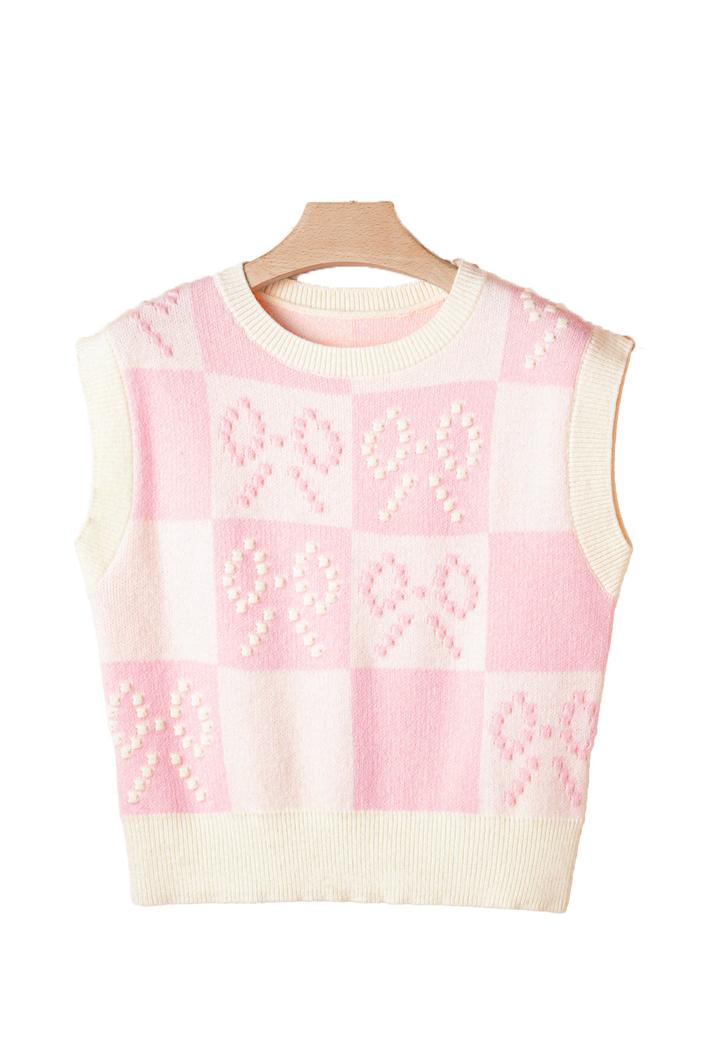 Pink Preppy Checkered Bowknot Knit Vest