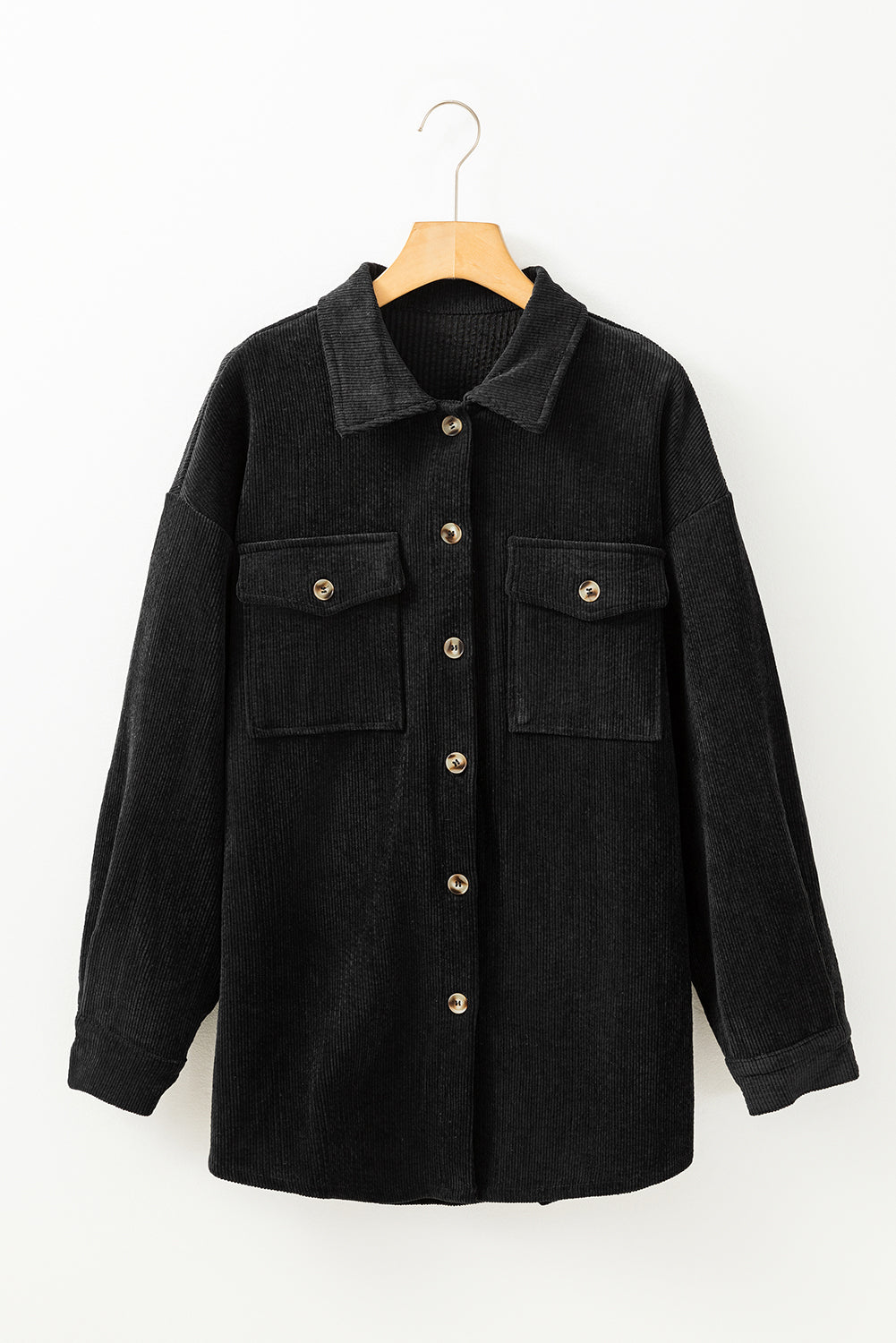 Oatmeal Corduroy Flap Pocket Button Up Shacket