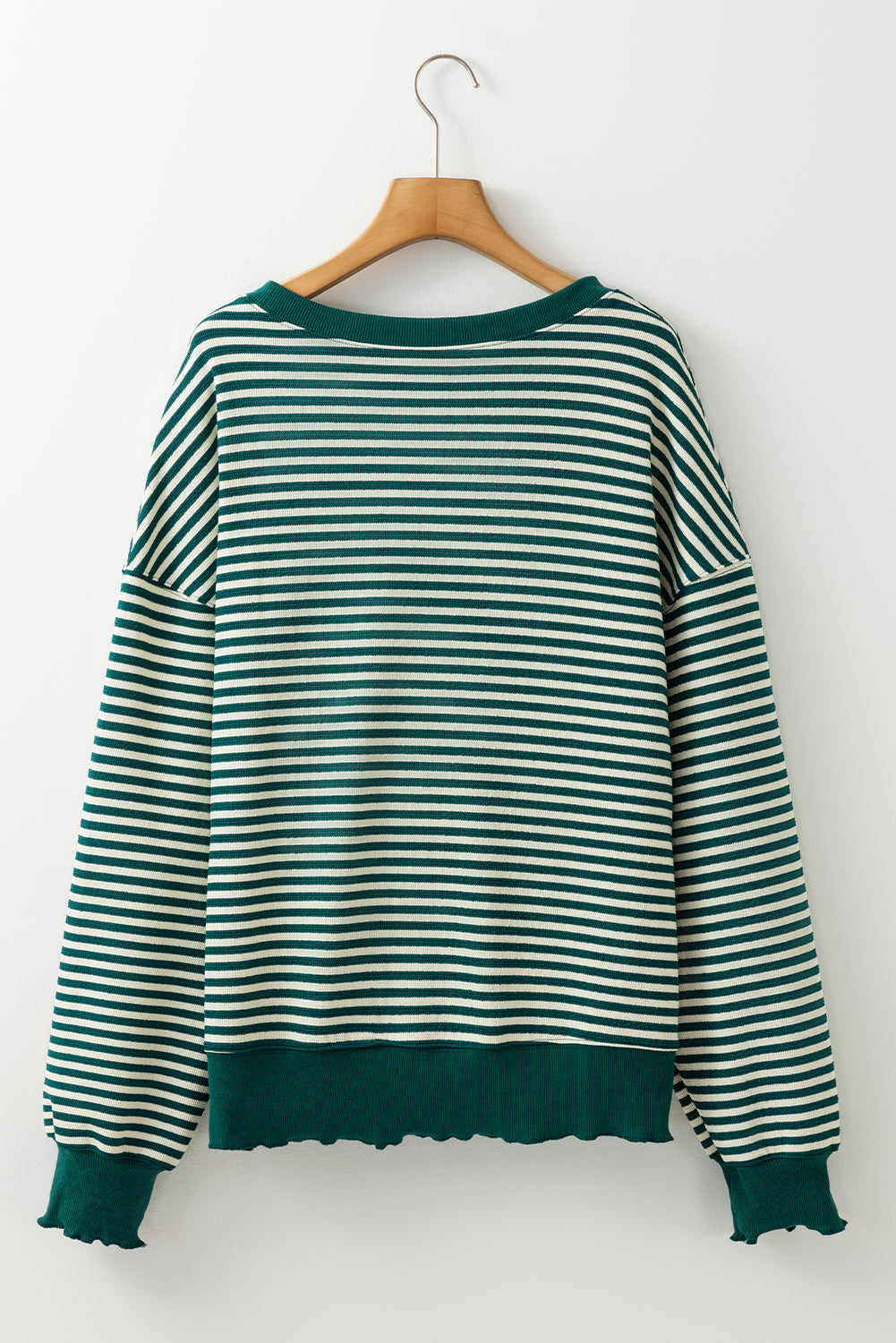 Green Stripe Sequined Turkey Pattern Drop Shoulder Pullover Sweatshirt