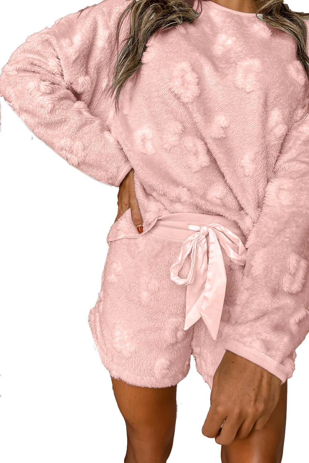 Light Grey Textured Cheetah Fleece Loose Two Piece Pajama Set