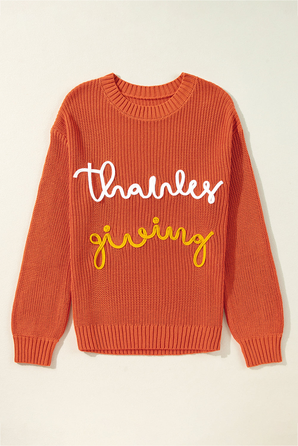 Gold Flame Thanksgiving Letter Graphic Crew Neck Sweater