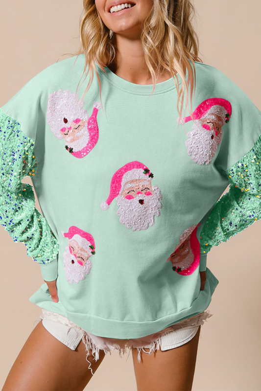 Moonlight Jade Sequined Santa Claus Christmas Sweatshirt