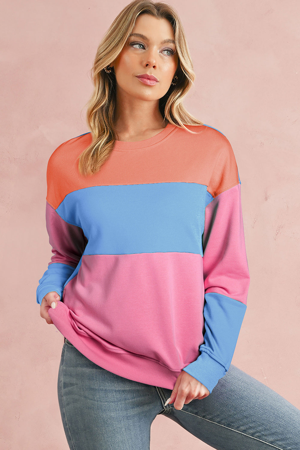 Blossom Colorblock Drop Shoulder Sweatshirt