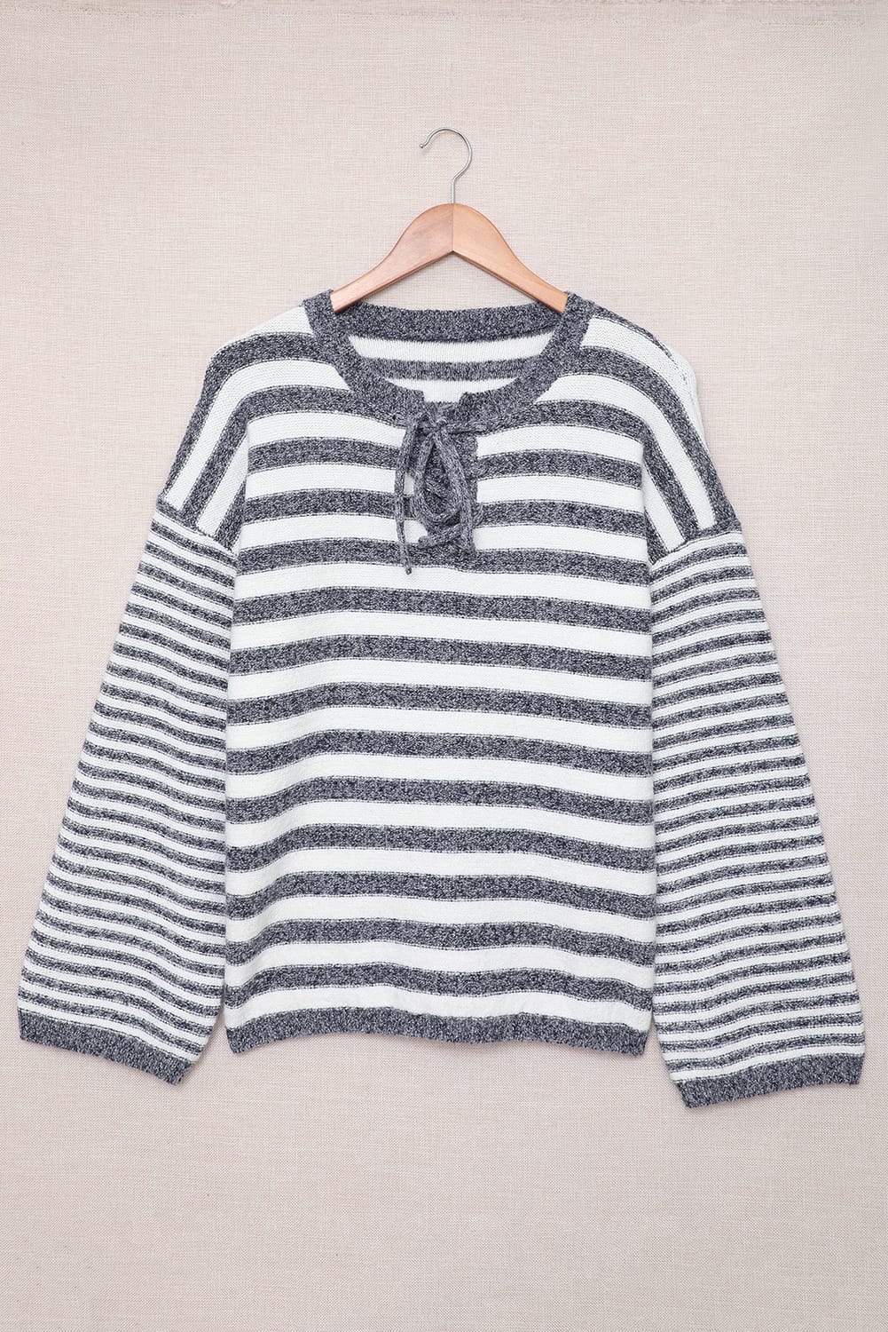 Striped Lace Up Bell Sleeve Sweater