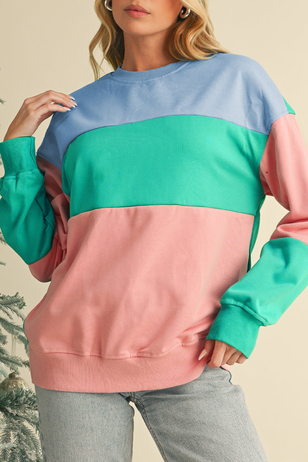 Blossom Colorblock Drop Shoulder Sweatshirt