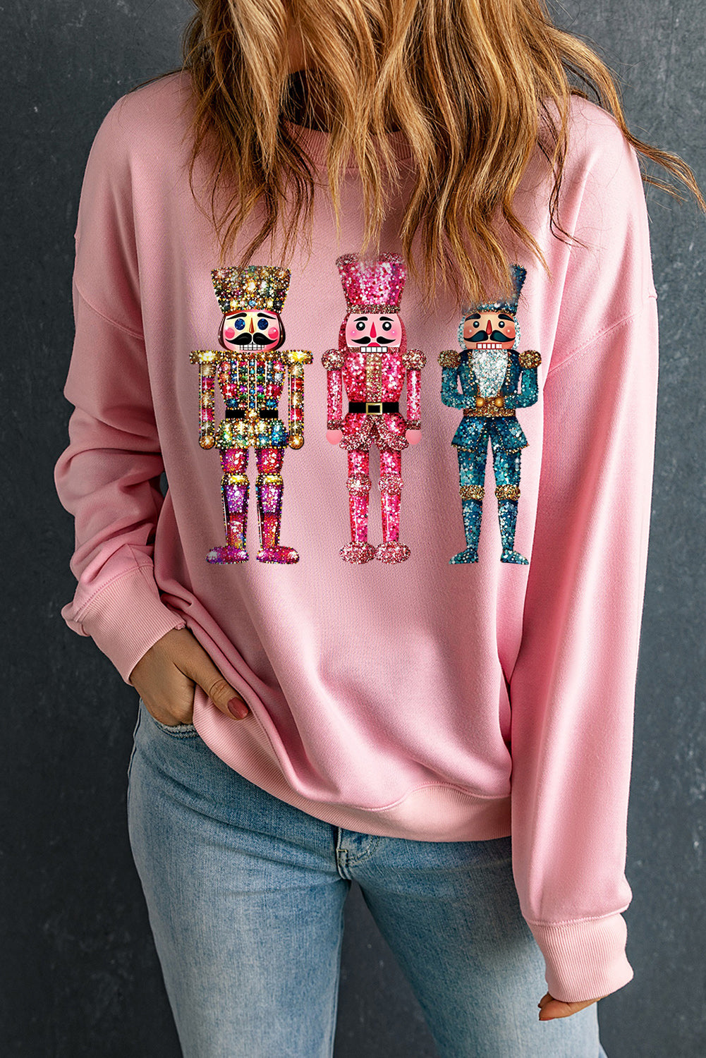 Pink Solid Nutcracker Graphic Pullover Sweatshirt