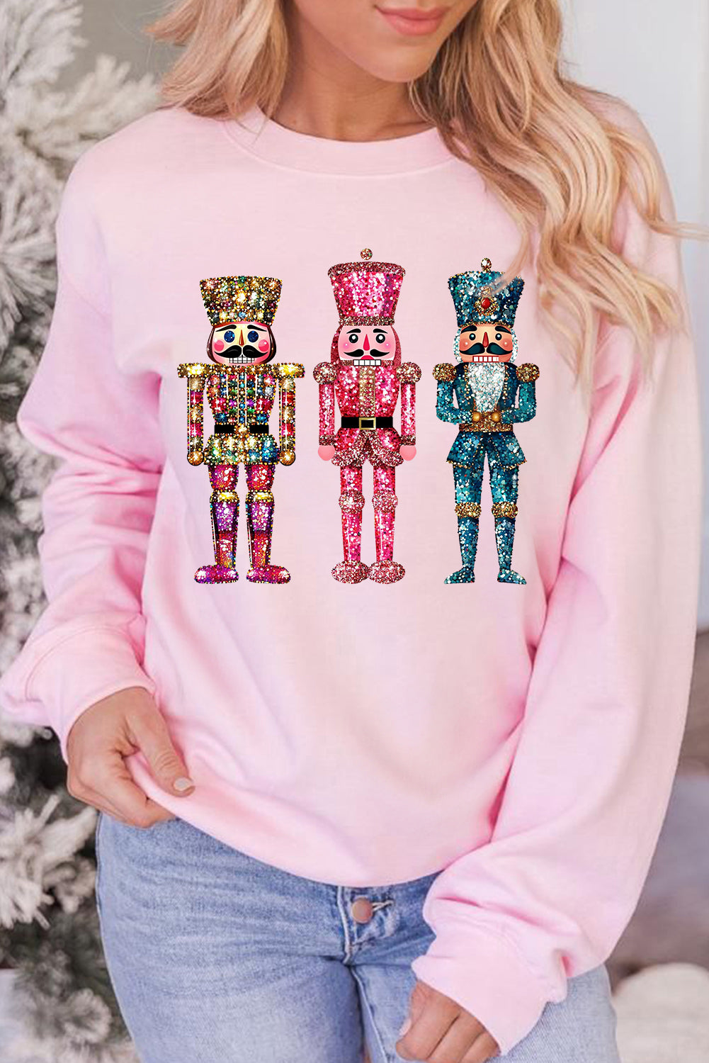 Pink Solid Nutcracker Graphic Pullover Sweatshirt