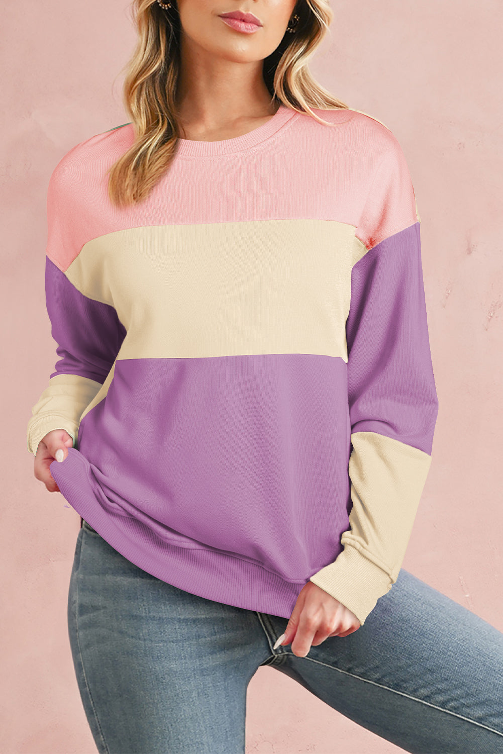 Blossom Colorblock Drop Shoulder Sweatshirt