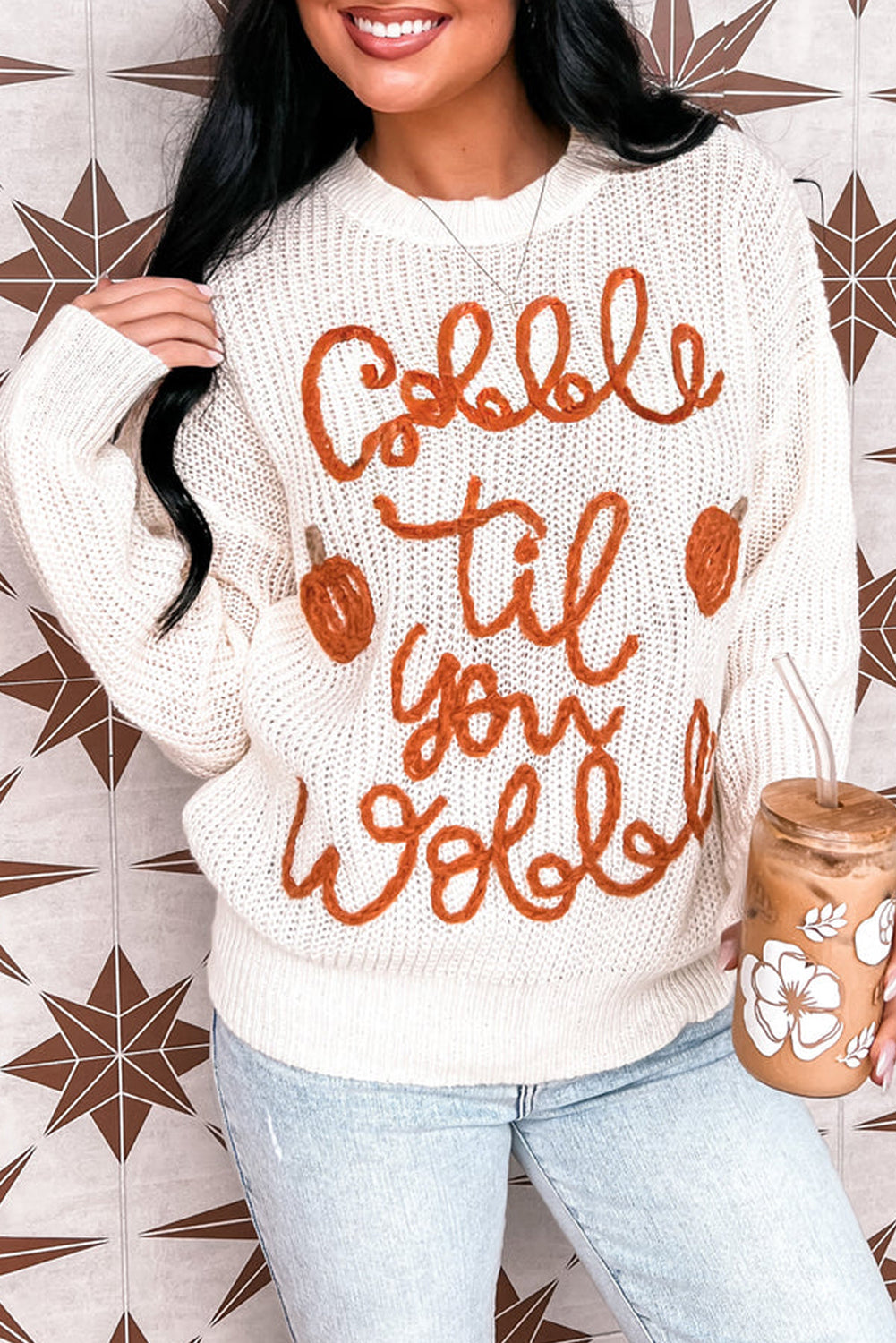 White Gobble Til You Wobble Pop Up Crochet Plus Size Sweater