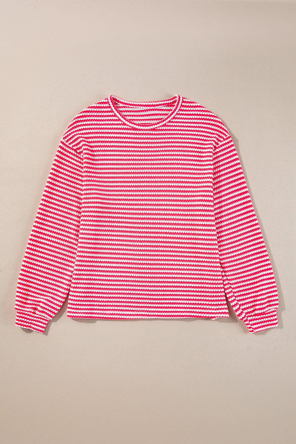 Black Stripe Round Neck Drop Shoulder Long Sleeve Top