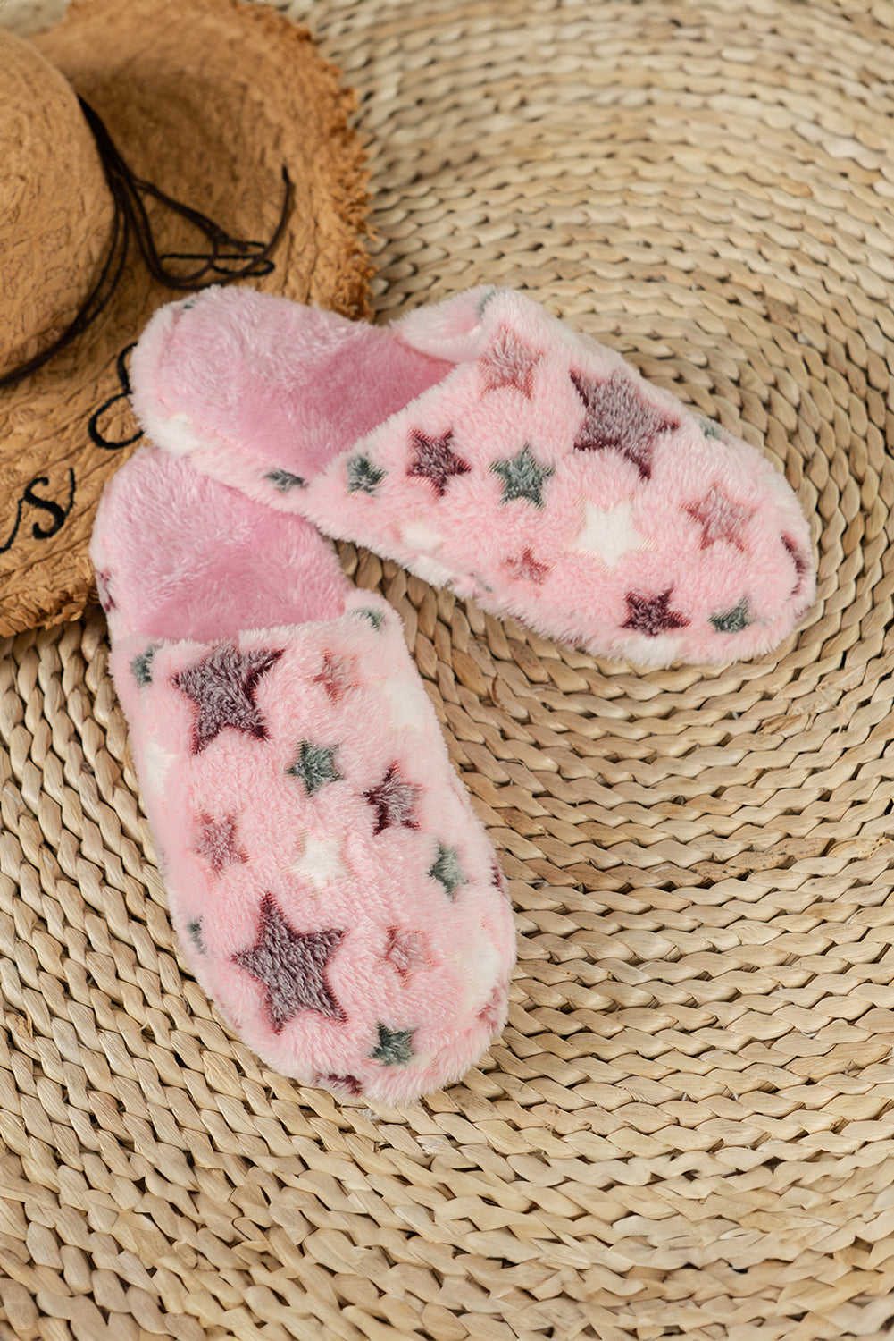 Beige Cute Star Plush Home Slippers